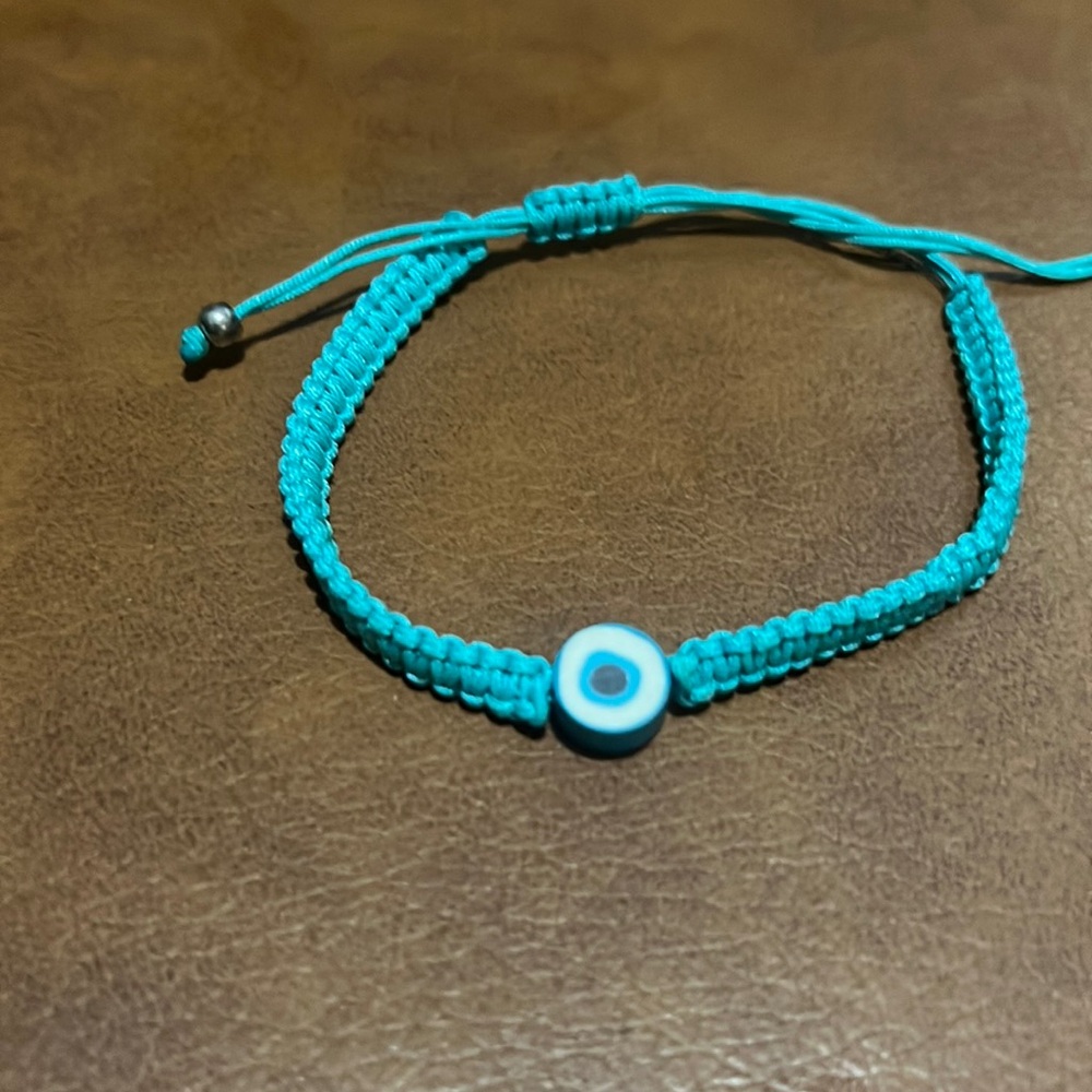 Adjustable baby blue evil eye bracelet from Greece